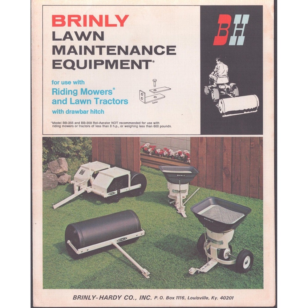 Vintage Brinly Lawn Maintenance Equipment Brochure Riding Mower Attachments